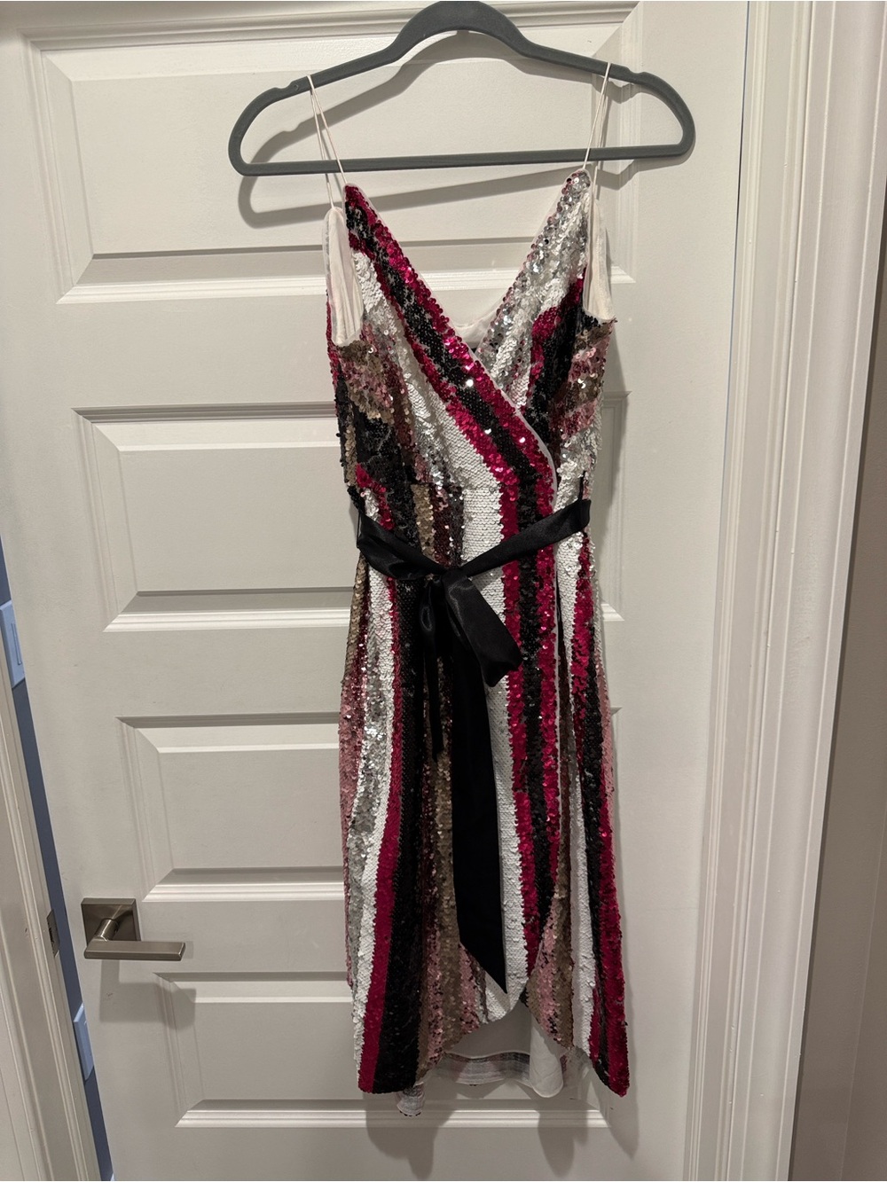 Aidan Mattox Pink, Silver & Black Sequin High-Low Slip Dress